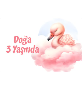 Pembe Sevimli Kuğu Temalı Doğum Günü Afişi 70x100 cm