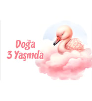 Pembe Sevimli Kuğu Temalı Doğum Günü Afişi 70x100 cm