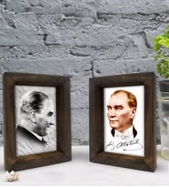 Bk Gift Atatürk Tasarımlı Dekoratif 2'li Doğal Masif Ahşap Çerçeve 15x20cm-19 (Beyaz)