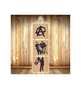Anarşizm Sembol Tasarımlı Üçlü Retro Ahşap Poster Ü556