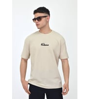ERKEK FORTAİNE YAZI BASKILI T SHİRT (Taş)