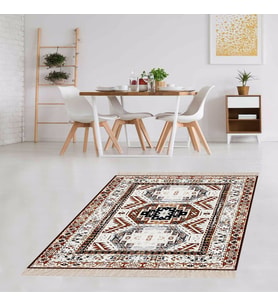 Kilim Desenli Etnik Dijital Baskı Yıkanabilir Kaymaz Taban Modern Salon Halı ve Yolluk (Gri)