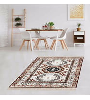 Kilim Desenli Etnik Dijital Baskı Yıkanabilir Kaymaz Taban Modern Salon Halı ve Yolluk (Gri)