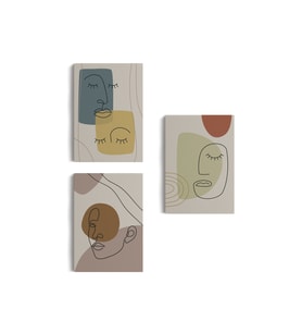 3’lü Tablo Minimal Şekiller ve Çizgi Sanat Yüzleri Soyut Sanat Tablo Seti-AP-16