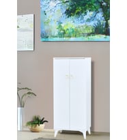 Oya Beyaz Ayakkabılık 2 Kapaklı Raflı Altın Kulplu 60x32x150 Cm