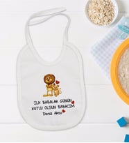BK Kids Kişiye Özel İlk Babalar Günü Tasarımlı Bebek Mama Önlüğü - Model 3