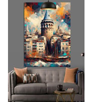 Pastel Tonlarda Galata Kulesi Dekoratif Kanvas - Mdf Ahşap Tablo