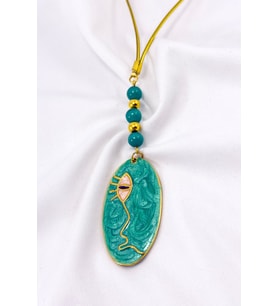 Yeşil Boncuklu Sedefli Yüz Dikiz Ayna Süsü, Metal Lineart Yüz Figürü Tarz Yeni Araba Hediyesi