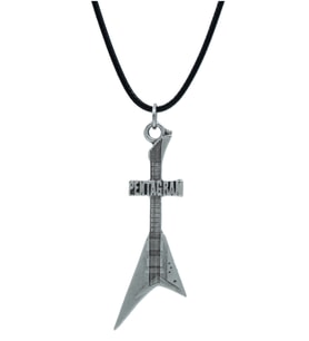 Pentagram Elektro Gitar Deri ip Kolye - Gümüş Kaplama - Kadın Erkek Kolye - No:1037