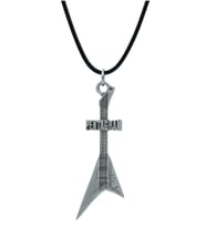 Pentagram Elektro Gitar Deri ip Kolye - Gümüş Kaplama - Kadın Erkek Kolye - No:1037