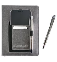 Kişiye Özel Telefon ve Kart Cepli Defter Füme Renk Çizgili Tarihsiz Defter Kalem Hediyeli