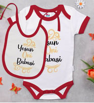 BK Kids Yesun Oni Babasi Tasarımlı Kırmızı Bebek Body Zıbın ve Mama Önlüğü Hediye Seti-1