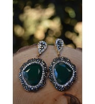 STONEAGE Özel Tasarım Yeşil Kristal Taşlı Bayan Küpe (Rose)