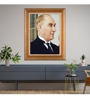 Altın Varaklı Çerçeveli Paspartulu Atatürk Tablo TR1131 (Gold)