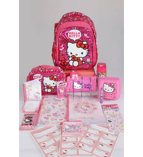 x Dekomus "Love Shine Collection" Hello Kitty Lisanslı Full Kırtasiye Seti Ortopedik İlkokul,Beslenme ve Kalem Çantası,Matara,Beslenme Kabı Seti
