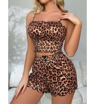 LeoparDesenli İnce Askılı Şortlu Pijama Takımı