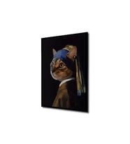 Çerçeve Görünümlü Dekoratif Ahşap Kare Kedi İnci Küpeli Kız Tablosu Ev/Ofis/İşyeri Tablo