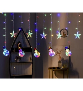 RGB Kardan Adam Yıldız Perde LED Işıklandırma, Yılbaşı Hallowen Ramazan Bayramı Dekoratif Işıklandırmalar (Karışık)