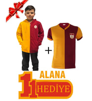 Galatasaray Orijinal Metin Oktay Kapüşonlu Çocuk Ceket Metin Oktay T-Shirt Hediyeli (Sarı-Kırmızı)
