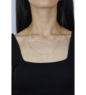 Pullu 90 cm Altın Yaldızlı Gümüş Kolye 7261