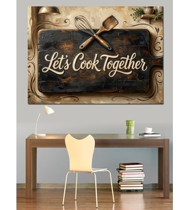 Let'S Cook Together Mutfak Panosu Dekoratif Kanvas - Mdf Ahşap Tablo