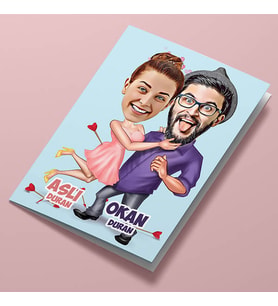 Kişiye Özel Aşk Oku Bizi Buldu Karikatürlü Tebrik Kartı