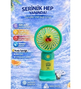 Fitfiyat Turkuaz Mini Taşınabilir Sessiz El Fanı 3 Hız Ayarlı Mini El Pervanesi Soğutucu-vantilatör