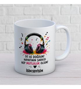 Kişiye Özel İyi Ki Doğdun Hayatının Şarkısı Hep Mutluluk Olsun Baskılı Kupa – Müzik Temalı İsimli Doğum Günü Hediyesi