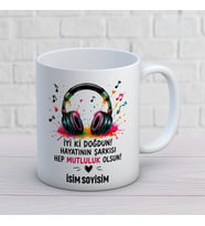 Kişiye Özel İyi Ki Doğdun Hayatının Şarkısı Hep Mutluluk Olsun Baskılı Kupa – Müzik Temalı İsimli Doğum Günü Hediyesi