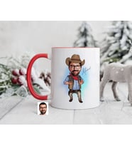 Bk Gift Kişiye Özel Kovboy Karikatürlü Kırmızı Kupa Bardak-4, Sevgiliye Hediye, Arkadaşa Hediye