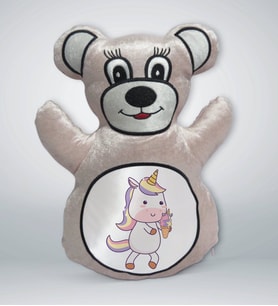 BK Gift Unicorn Tasarımlı Krem Ayıcık Yastık-1