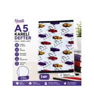 60 Yaprak A5 Kareli Defter – Renkli Spor Araba Desenli PP Kapak Öğrenci Defteri