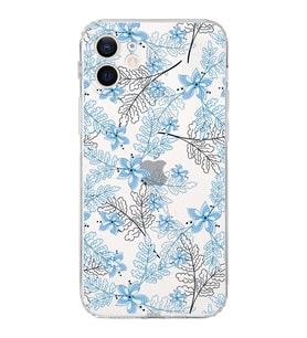 Apple iPhone 12 MiniKamera Korumalı Tıpalı Kapak Floral Mavi Tasarımlı Şeffaf Kılıf