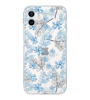 Apple iPhone 12 MiniKamera Korumalı Tıpalı Kapak Floral Mavi Tasarımlı Şeffaf Kılıf