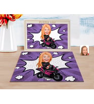 BK Gift Kişiye Özel Kadın Motorcu Karikatürlü 1000 Parça Profesyonel Puzzle-1