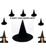 Siyah Cadı Şapkası Keçe Yetişkin Boy 6 Adet