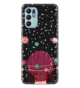 Oppo Reno 6 Kılıf Resimli Desenli Baskılı Silikon Space Woman 1311