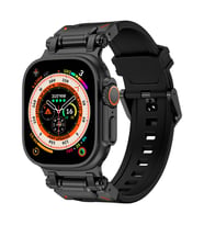 Apple Watch Ultra 49mm Uyumlu Zore KRD-101 Titanyum Metal Başlıklı Silikon Kordon (Siyah)