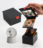 Beyaz Mini Melek Kar Küresi & Kişiye Özel 9 Fotoğraflı Kutulu Akordiyon Albüm Sürpriz Hediye Kutusu