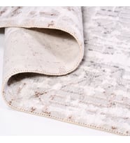 Outlet - Gri Beyaz Soyut Geometrik Çizgili Modern Salon Halısı Makine Dokuma