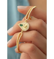 925 Ayar Tuğralı Yeşil Taşlı Gold Gümüş Bileklik