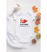Atatürk 10 Kasım Bebek Body Zıbın Organik Baskılı Bebek Body %100 Pamuklu Beyaz Body Zıbın