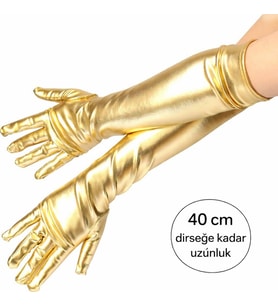 Altın Renk Dirsek Altı Lüks Saten Eldiven 40 cm (5343)