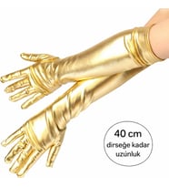 Altın Renk Dirsek Altı Lüks Saten Eldiven 40 cm (5343)