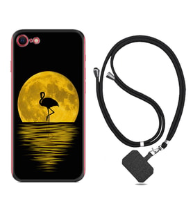Apple iPhone 5 6 7 8 Plus Se XR Kılıf Boyun Askılı Silikon Ay ve Flamingo 1775