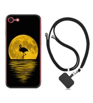 Apple iPhone 5 6 7 8 Plus Se XR Kılıf Boyun Askılı Silikon Ay ve Flamingo 1775