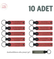 Nar Çiçeği & Gri, Anneler Günü İçin İsim Yazılı Hatıra Anahtarlık 10’lu Set
