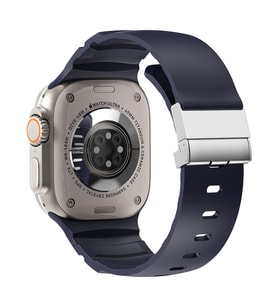 Apple Watch 44mm Uyumlu Zore KRD-145 Metal Tokalı Silikon Kordon (Mavi)