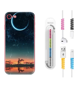 Apple iPhone 5 6 7 8 Plus Se XR Kılıf Kablo Koruma Spiral Silikon Ay ve Kız 1720