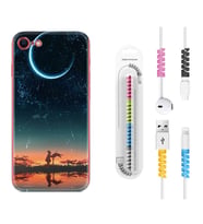 Apple iPhone 5 6 7 8 Plus Se XR Kılıf Kablo Koruma Spiral Silikon Ay ve Kız 1720